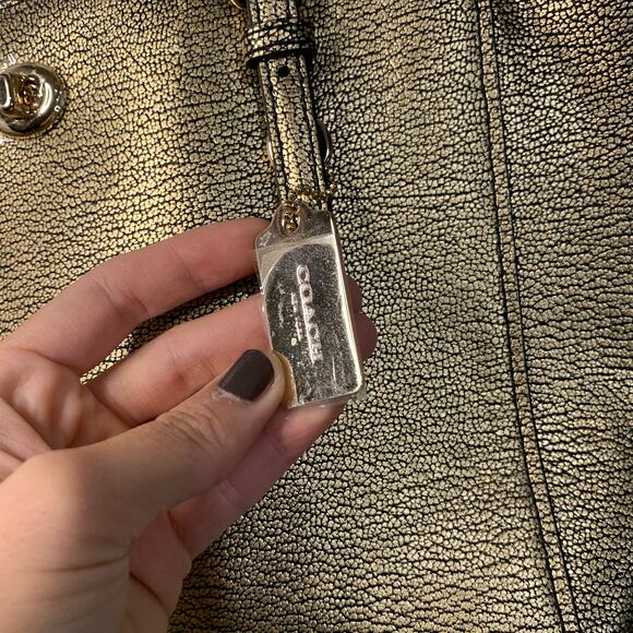 Coach Gold Metallic Turnlock Tote - Picture 9 of 16